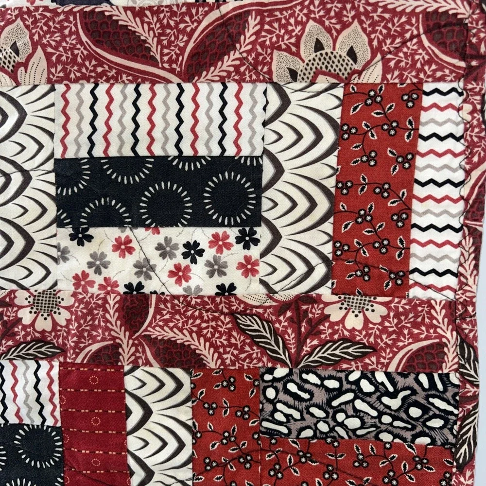2 Quilted Handmade Table Runner Farmhouse Cottagecore Quilt Red White BlackDecor